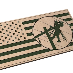 American Flag with Lineman 2 - SVG - Digital Download