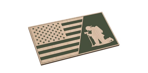 Split Flag with Kneeling Firefighter - SVG