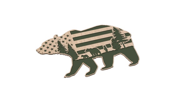 Bear with Flag and Scene - SVG
