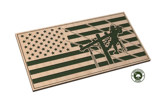 American Flag with Lineman 3 - SVG