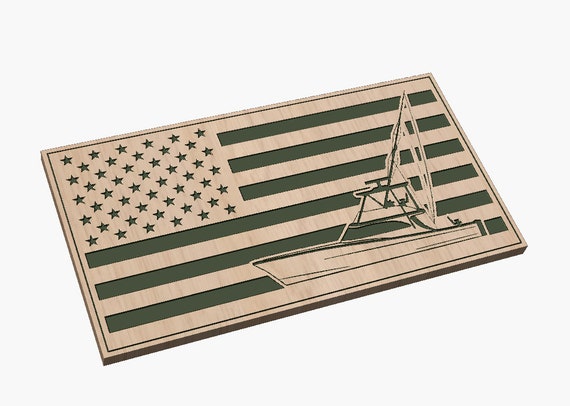 American Flag with Sport Fishing Boat - SVG