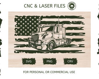 Distressed American Flag With Semi Truck - SVG - CNC Laser File