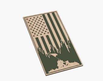Tattered American Flag with Iwo Jima  Vertical - SVG -  CNC Laser File (Digital Download)