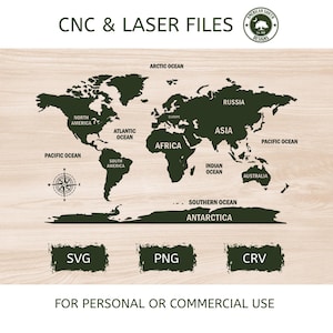 Mapa del mundo con la Antártida sin fronteras - SVG - Archivo láser CNC (Descarga digital)
