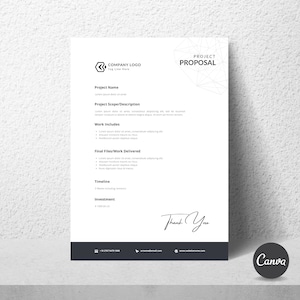 Minimal Proposal Template  | Professional, Simple Work Bid | Client Brief, Business Project Proposal | Basic Design | Project Plan | Canva