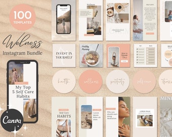 100 Wellness Instagram Template | IG Templates for Health & Wellness Coach, Social Media Blogger, Business | Post, Reels, Stories  | Canva