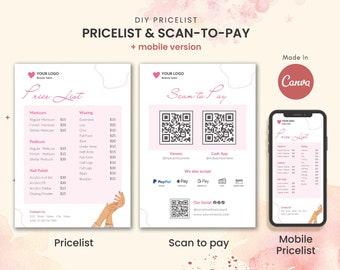 Bewerkbare prijslijstsjabloonbundel | Afdrukbaar zakelijk prijsblad voor schoonheidssalon, nagel-, make-up- en haarstylist | Canva-sjabloonteken