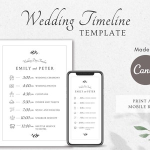 Minimalist Wedding Day Timeline Template | Editable Reception Details, Itinerary & Schedule | Printable + Digital Mobile Version | Canva