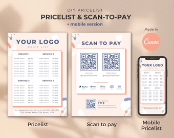 Bewerkbare prijslijstsjabloon | Afdrukbaar zakelijk prijsblad voor schoonheidssalon, nagelmake-up en haarstylist | Digitale Canva-sjabloonbundel