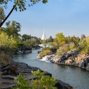Digital Download: Idaho Falls Temple and the Snake River in summertime