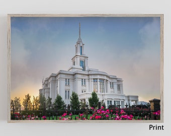 Payson, Utah LDS Temple with Bright Flowers