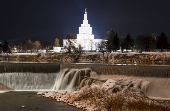 Idaho Falls Temple With Water Fall - Etsy