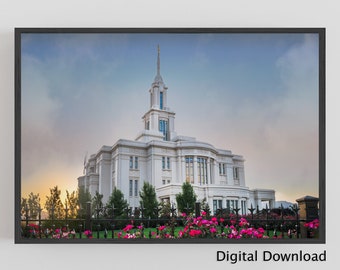Digital Download: Payson, Utah LDS Temple with Bright Flowers