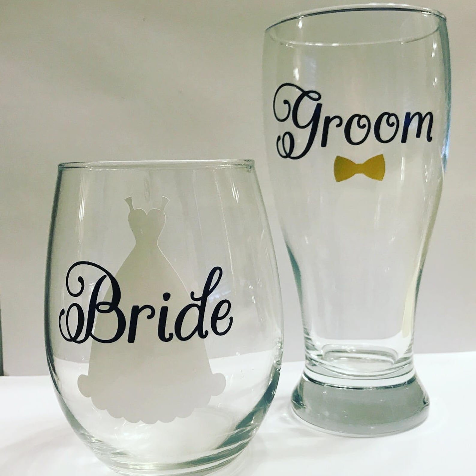 Bride & Groom Gift Set // Bride 21oz Stemless Wine Glass // Etsy