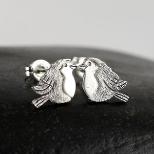 Silver Christmas Robin Stud Earrings - Sterling Silver Earrings