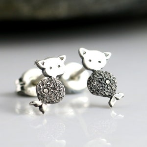 Sterling Silver Mermaid cat Stud Earrings