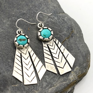 Fine Silver and Natural Turquoise Drop Earrings