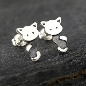 Sterling Silver Kitty Cat Stud Earrings