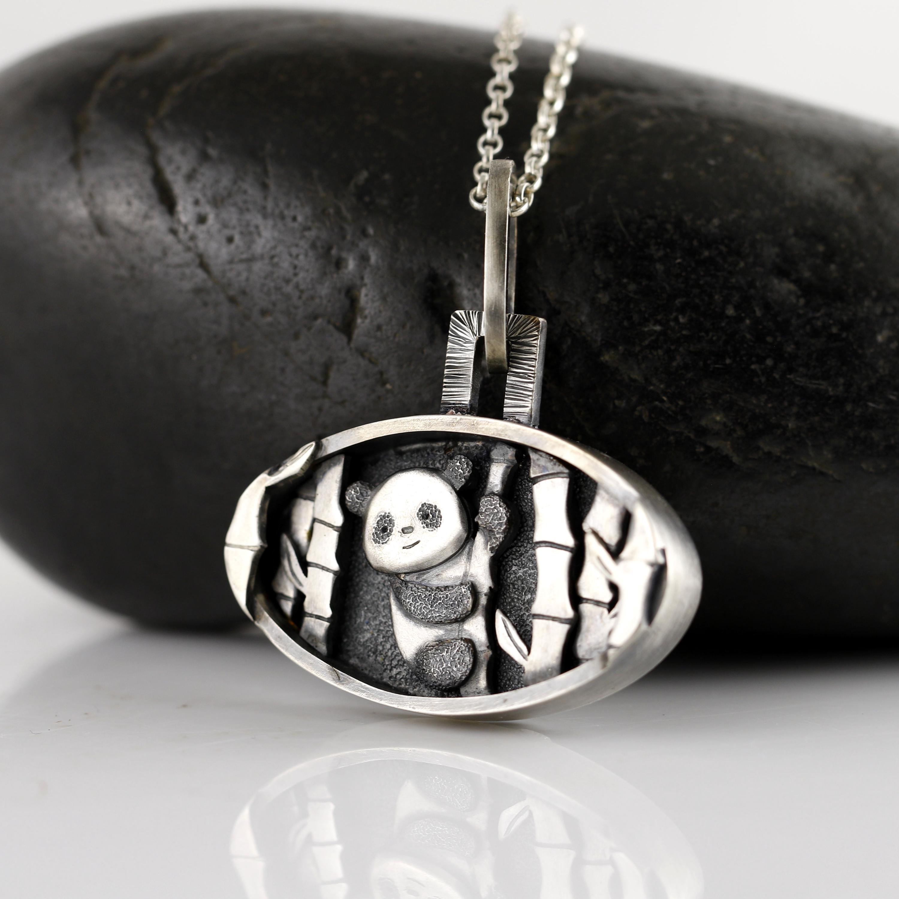 パンダと竹のネックレス（スターリングシルバー） - Etsy 日本