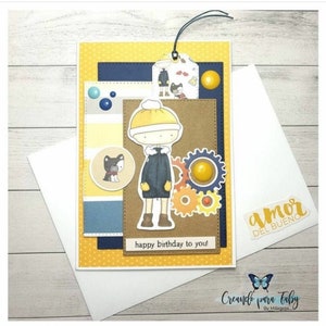 Tarjeta de cumpleaños infantil personalizada para niño. Tarjeta de felicitación temática y creativa. Para para fiestas infantiles y sorpresa