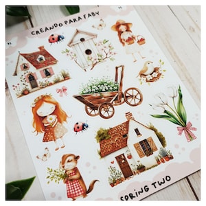 Pegatinas decorativas • Hoja de stickers para planificador, agenda, cuadernos y proyectos creativos. Pegatinas motivos primaverales.