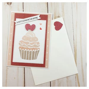 Tarjeta de Felicitación. Hecha a Mano. Juntos Para Siempre. Tarjeta Romántica. Personalizable Cupcake. Tarjeta de San Valentín. Cupcake love