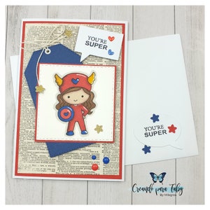 Tarjeta artesanal personalizable. Felicitación pintada a mano con mensaje único. Ideal para sorprender a una super niña en su día especial.