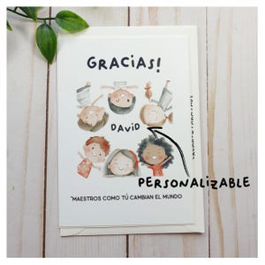 Tarjeta para profesores. Agradecimiento de fin de curso. Tarjeta para maestra. Tarjeta personalizable para profesores. Postal para maestros.