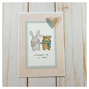 Tarjeta Personalizable. Siempre de la mano. Ideal para Aniversarios y Amor. Arte Único. Envío Directo. Tarjeta de amistad. Tarjeta divertida