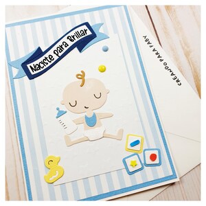 Tarjeta Infantil de Felicitación por Nuevo Bebé. Hecha a Mano. Personalizable. Tarjeta para bebe niño. Tarjeta naciste para brillar.