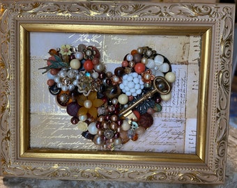 Vintage Jewelry Artwork Gold heart 5x7 frame decoration gift
