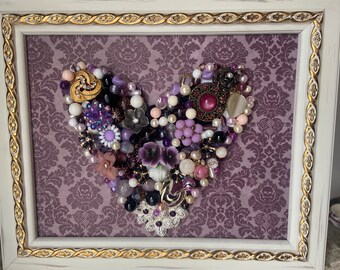 Vintage jewelry artwork purple heart framed 8x10 decoration gift valentines