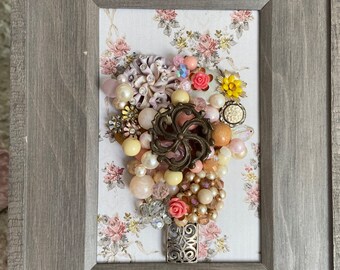 Vintage jewelry Artwork Flower bouquet 4x6 frame gift decoration