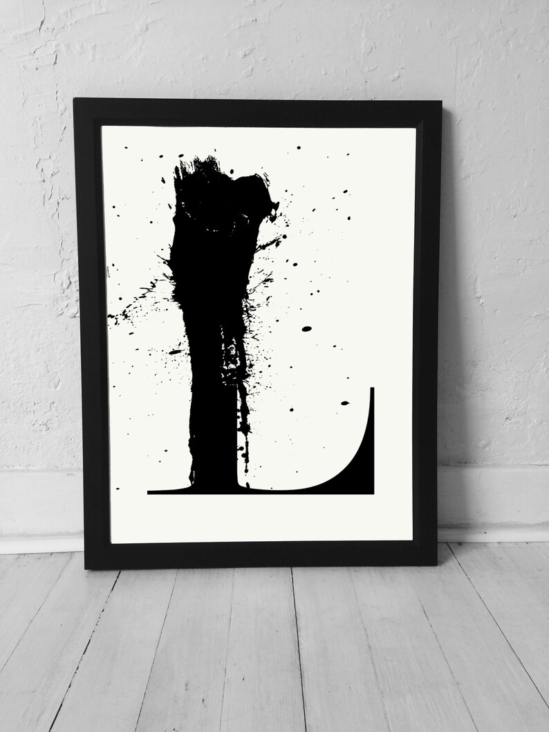 Letter L Print, Modern Calligraphy, Letter L Art, Ink Splash, Abstract ...