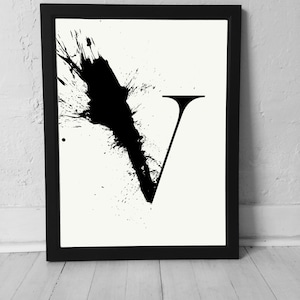 Letter V, abstract calligraphy, modern calligraphy, custom initials, wedding letters, alphabet art, Alphabet calligraphy, kids room art, ink