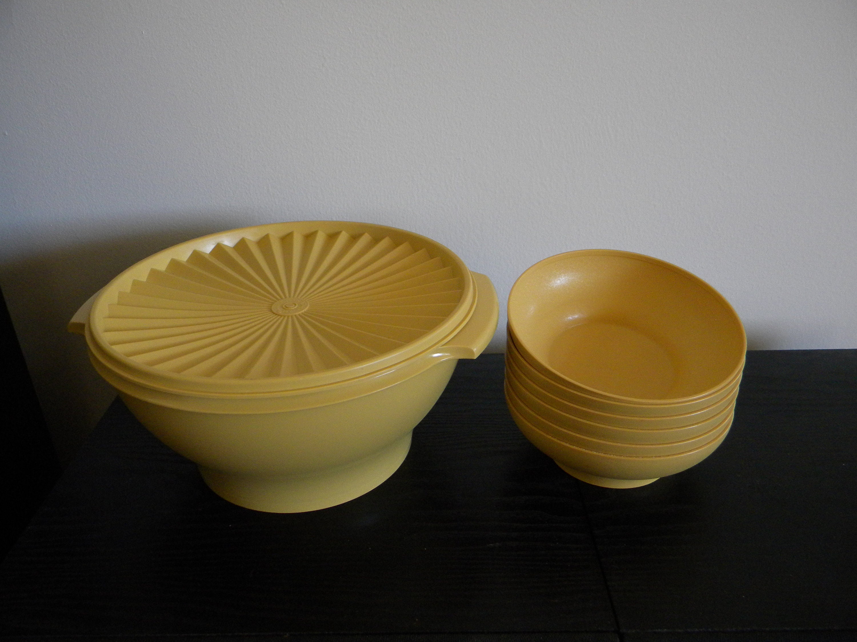 Vintage Tupperware Servalier Salad Bowl Set Large Yellow Etsy