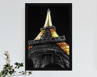 Eiffel Tower Paris France Black and White Print Home Office Multiple sizes available Canvas and Metal also available