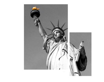 Statue of Liberty 2 Piece Split Canvas, New York City Wall Art Black White Gold 3x3 feet Multi Panel Home Office Print
