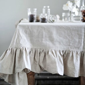 Tablecloth rectangle linen , Ruffle tablecloth, Linen tablecloth large, Washed linen tablecloth