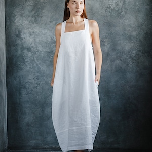 White linen dress, Linen sundress, Long linen dress, Linen dress with pockets, Linen maxi dress, Summer linen dress, Sleeveless linen dress