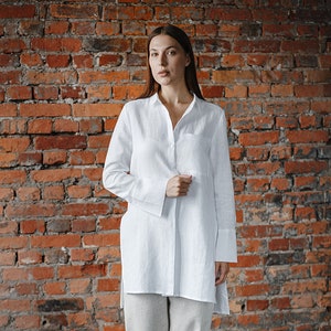 Long linen shirt, Linen shirt button up, Linen tunic for women long, Oversized shirt women, Loose linen blouse, White linen shirt