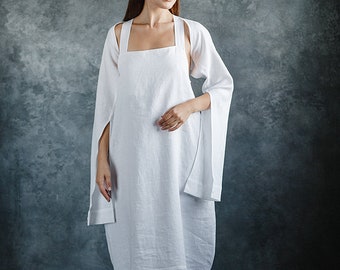 Linen dress,Shrugs and boleros,White linen dress,Cropped boleros or shrugs,Bolero jacket,Linen dresses for women,Linen tunic,Summer dress