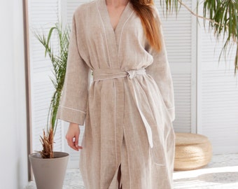Linen Womens Robe,Linen Long Kimono for Women,Linen Organic Robe,Linen Wrap Bath Robe,Linen White Kimono Robe,Linen Belted Womens Kimono