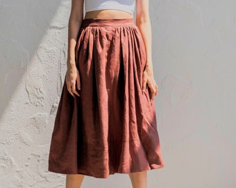 Leinen Tellerrock, Leinen Rock handgefertigt, Leinen Rock Midi, Leinen Sommerrock, Knöchel Länge Röcke, Leinen Maxi Rock, Leinen Boho Rock