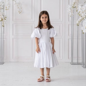 Flower girl dress toddler linen, Linen girl dress, Communion dress, Junior bridesmaid dress, White flower girl dress, Baptism dress