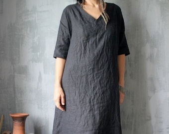 Linen dress with pockets, Linen loose dress, Linen oversized dress, Linen kaftan dress, Plus size linen dress, Simple linen dress