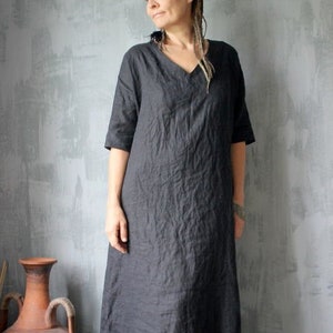 Black linen dress for women, Black maxi dress, Linen summer dress, Linen long dress, Linen tunic dress,Linen loose dress,Linen maxi dress