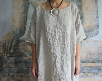 Linen maxi dress for woman, Linen dress with pockets and sleeves, Linen oversized dresses, Linen long dress, Half sleeve dresses