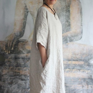 Long linen dress with pockets,White linen dress,Linen maxi dress,Oversized dress,Flax dress,Organic linen dress,Loose dress,Simple dress