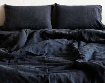 Organic linen bedding, Linen bedding set queen, Black bedding set, Queen bedding quilt, Organic linen bed sheet, Natural bedding